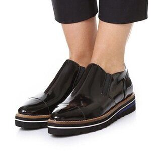 Vince Alona Black Patent Leather Slip On Oxford Loafer Dress Shoes 9